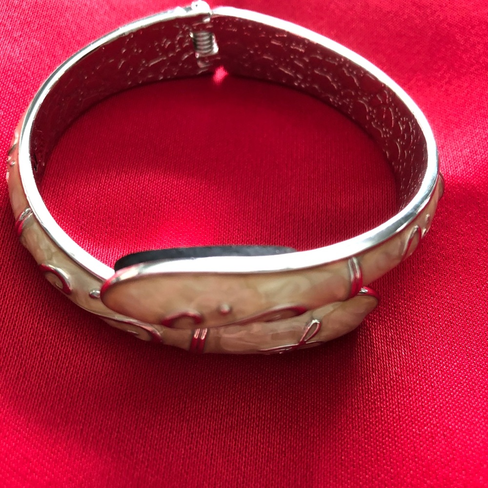 Fumi Silver tone with white inlay cuff bracelet - Picture 2 of 5
